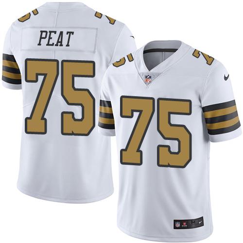 Nike Saints #75 Andrus Peat White Men's Stitched NFL Limited Rush Jersey - Click Image to Close
